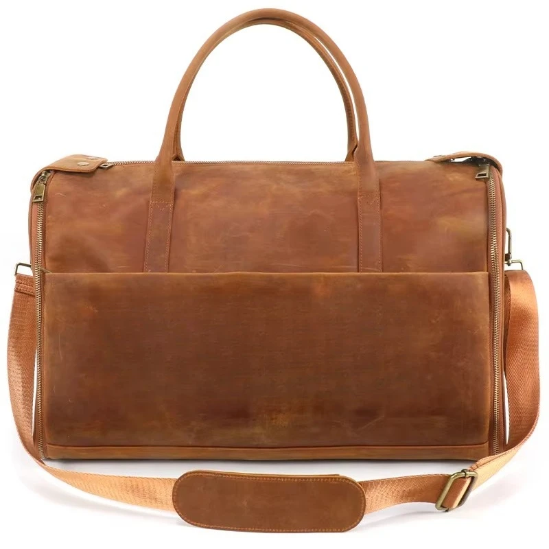 Large Capacity Leather Travel Luggage Weekend Overnight Bag Fitness Bag Strap Shoulder Strap Carry-on Luggage