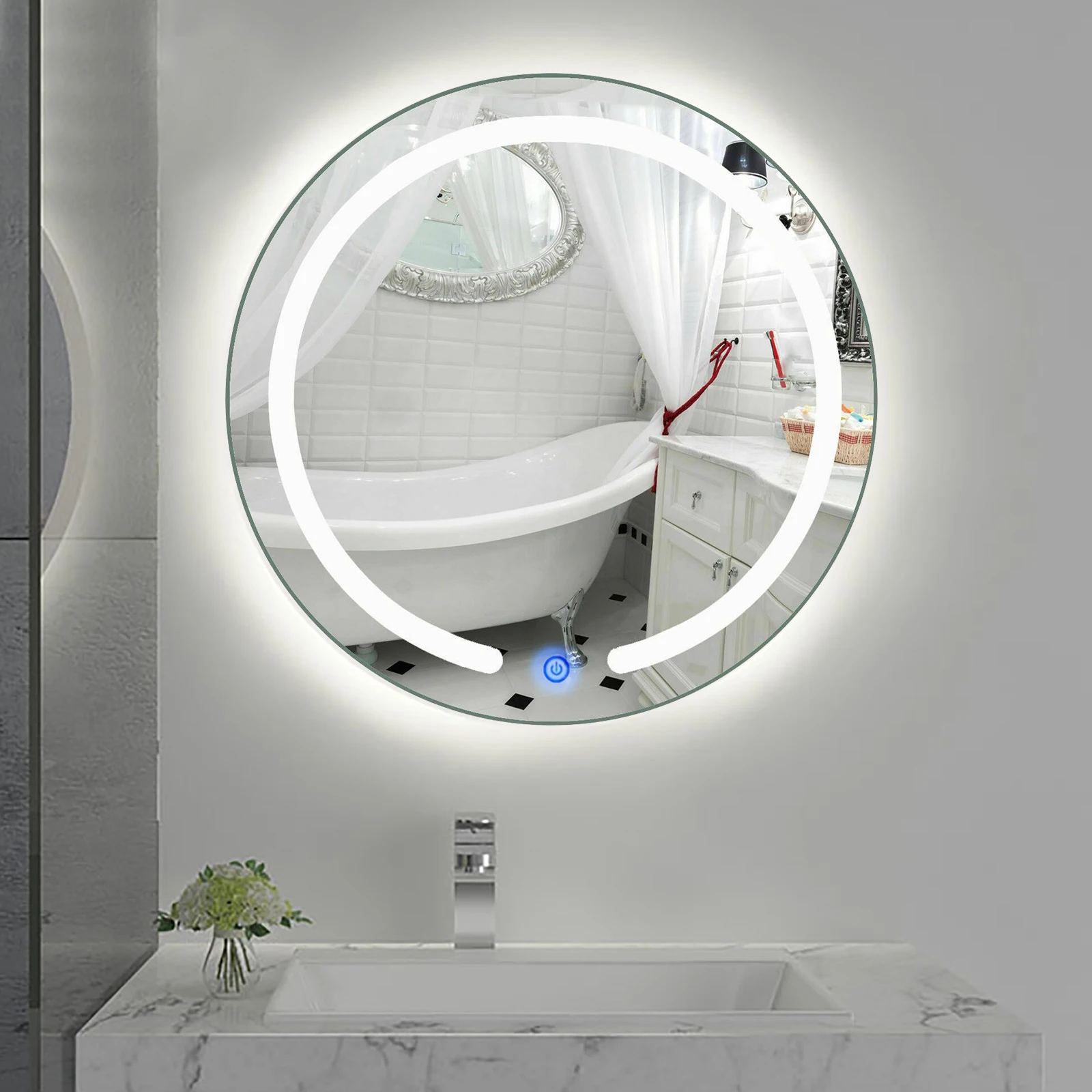 20inch Illuminate Big Round Mirror for Bathroom Touch Screen Bathroom LED Light Mirror