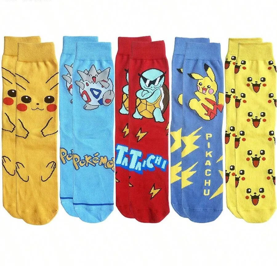 New Pokemon Socks Anime Cartoon Pikachu Squirtle Kawaii Printed High Quality Fashion Four Seasons Men's Christmas Stocking