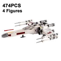 474PCS Space War Luke Skywalker's X-wing Fighter Building Blocks With 4 Figures Assemble Bricks Toy Gift For Children Adult
