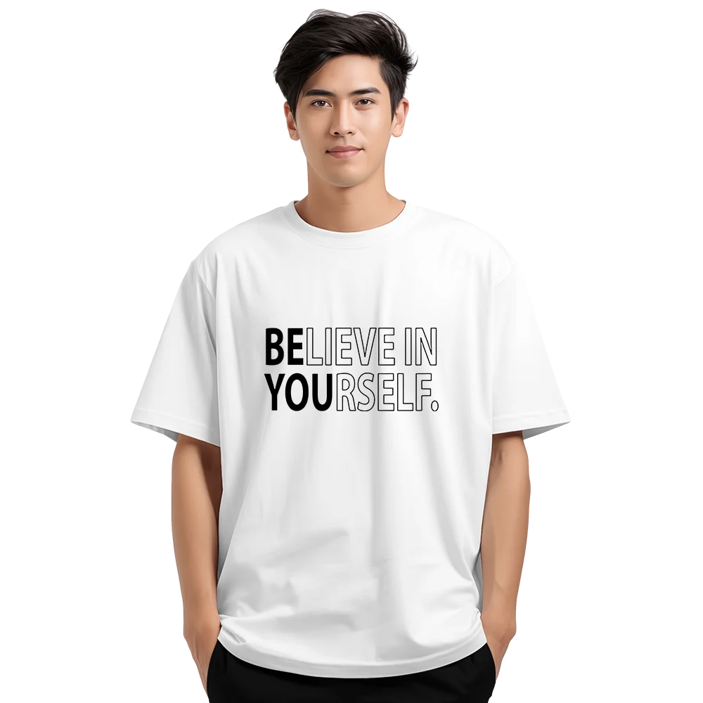

Футболка с буквенным принтом Believe In Yourself 2025, мужская футболка с короткими рукавами, топы унисекс, одежда, повседневные женские топы Y2K