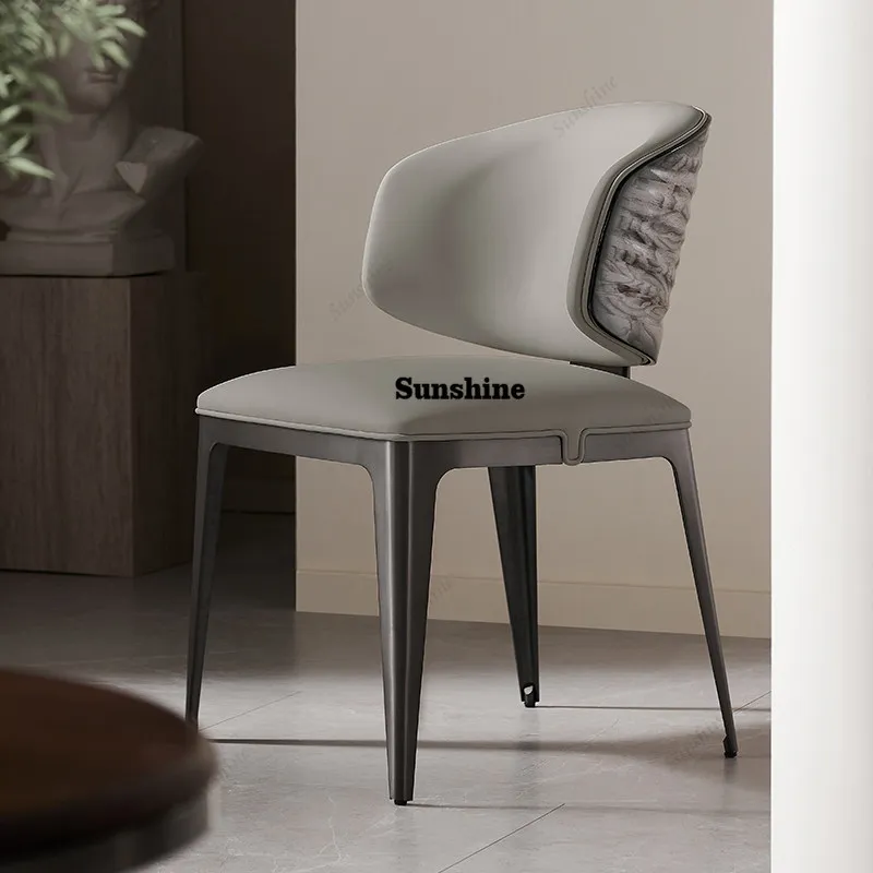 

Italian stainless steel wavy dining chair large flat-floor villa backrest luxury stone dining table and chair