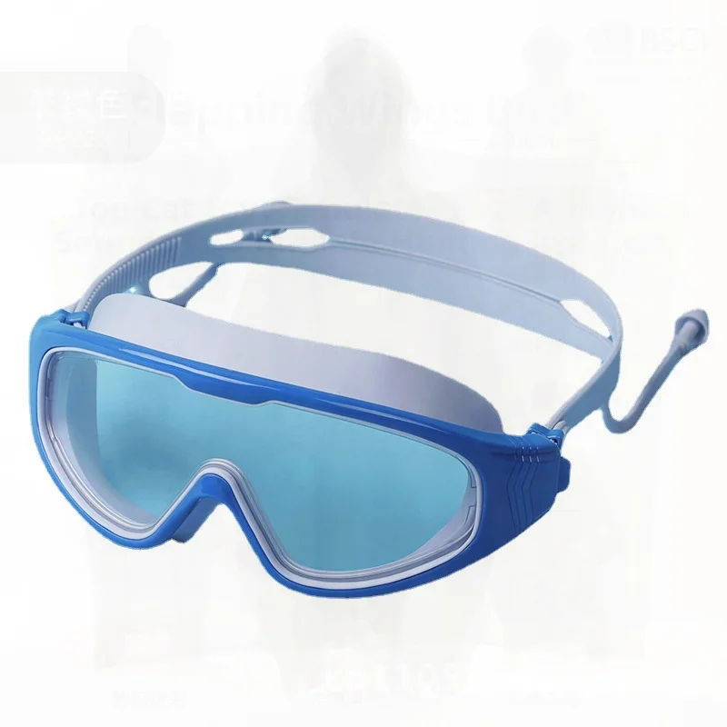 

Очки для плавания в большой оправе для взрослых с затычками для ушей Цельные водонепроницаемые противотуманные очки для дайвинга HD для мужчин и женщин Белый Черный