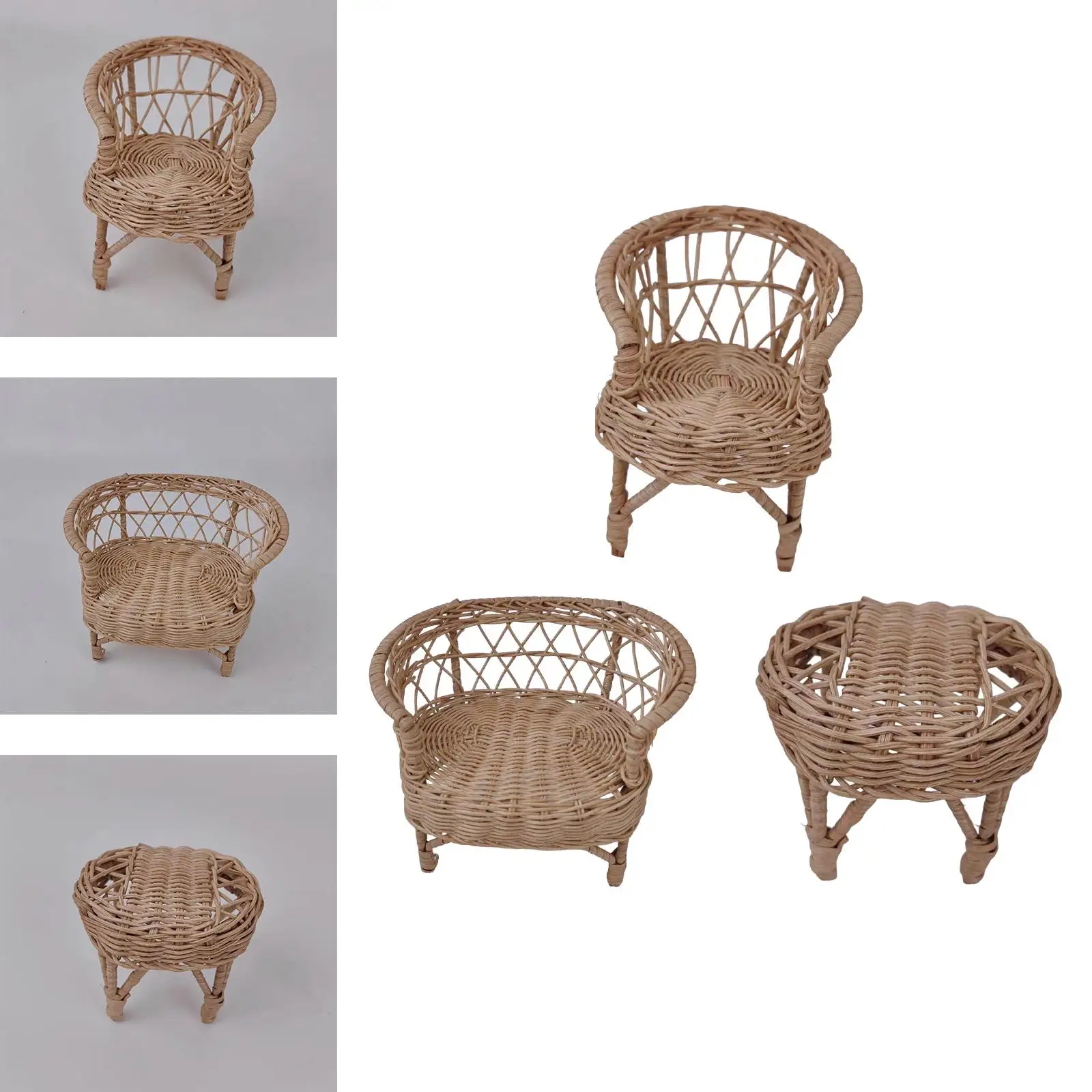 Silla de mimbre para casa de muñecas, accesorio de muebles en miniatura, juguete simulado, Mini silla de jardín para decoración de escenas, mano de obra fina, 1/12