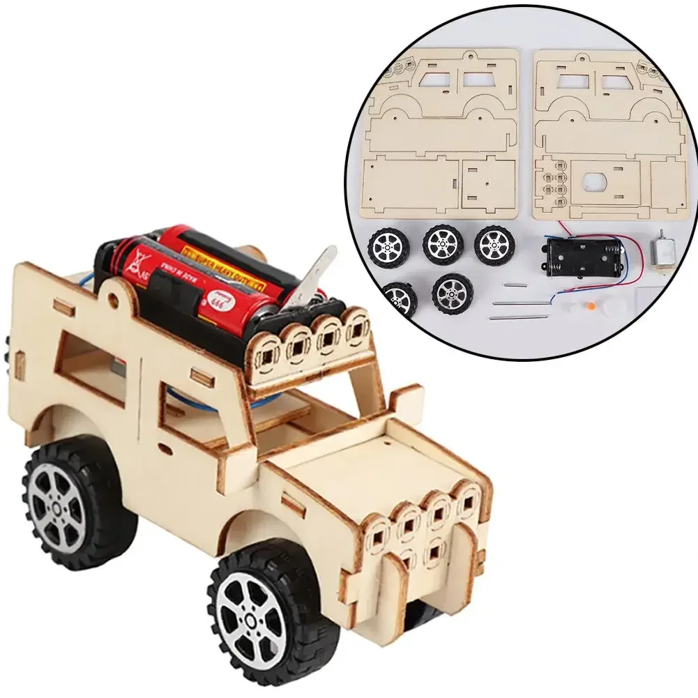 Modelo de montaje de coche Jeep eléctrico DIY, caja de madera, tecnología de experimentos científicos, juguetes educativos para niños