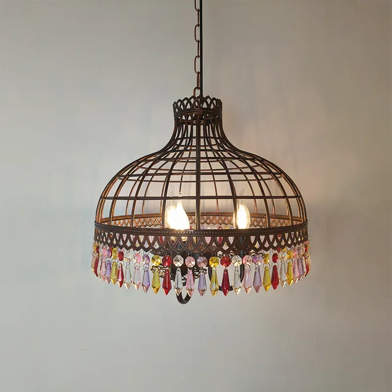 Retro Colored Chandeliers Exotic Style Led Hanging Lamp for Hotel Dining Room Bedroom Balcony Indoor Home Decor Lighting Fixture