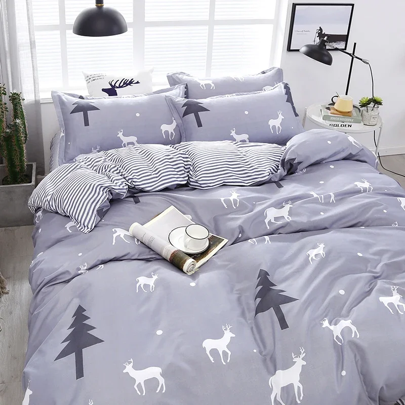 150/180/200/220CM Forest Deer Print Polyester Bed Sheet Duvet Cover Pillowcase Four-piece Spring Autumn Bedding Set M041-16