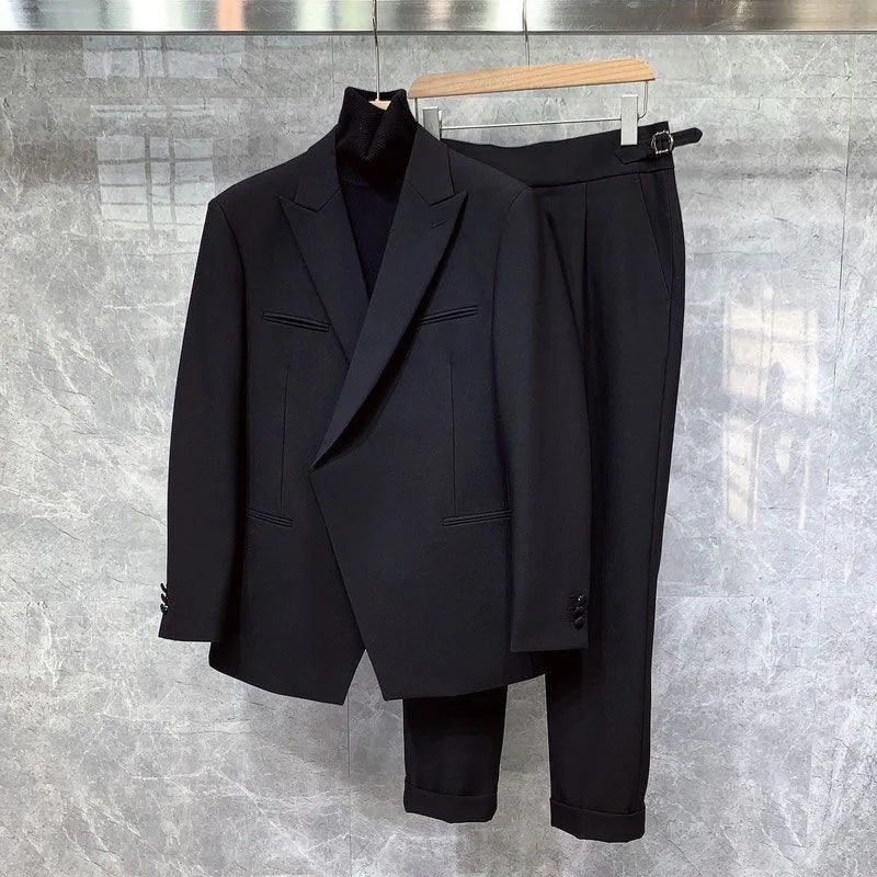 

Осенне-зимний формальный и повседневный деловой пиджак, комплект длинных брюк, воротник с лацканами, модный мужской новый стиль, британский стиль