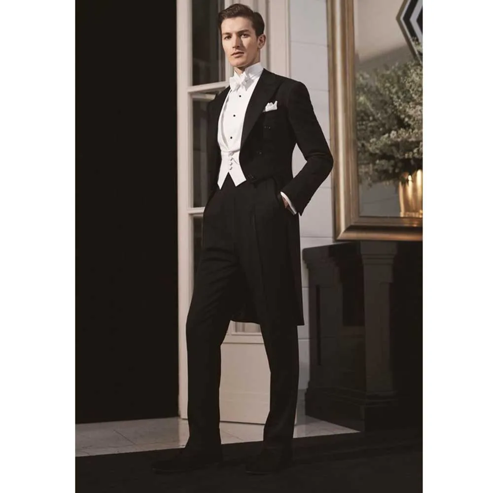 

Handsome Classic Black Men's Tuxedo 3 Piece Jacket Pants Vest Male Clothing Formal Wedding Party Business Blazer Suits Sets