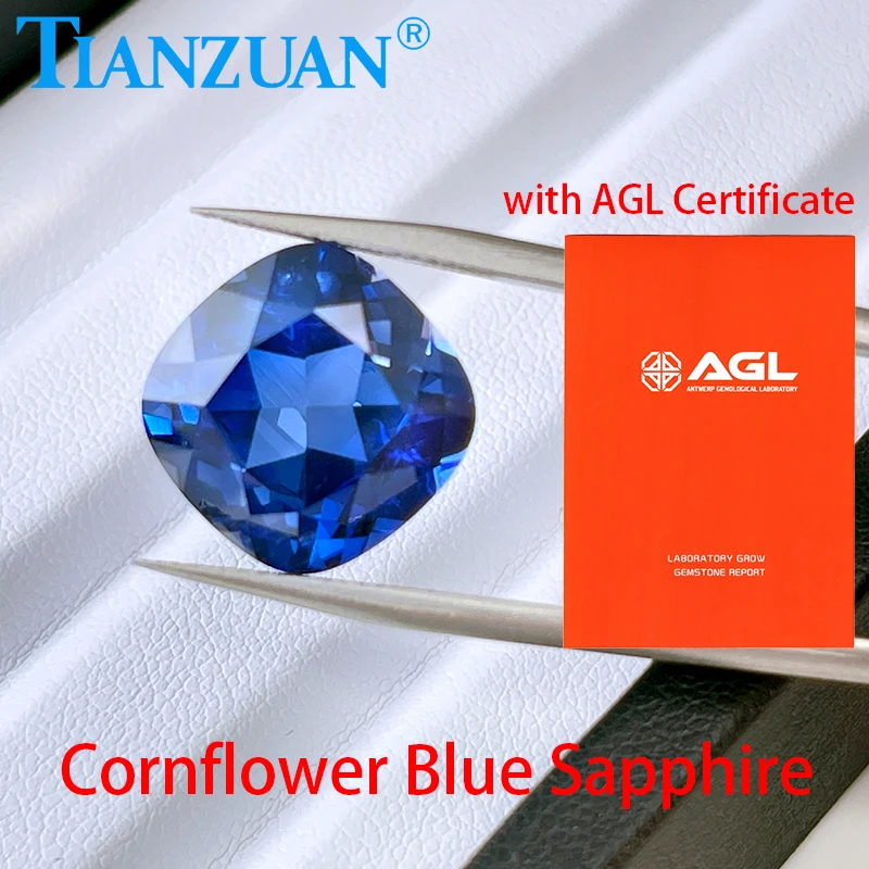 

Lab Grown Sapphire Cushion Shape Cornflower Blue Sapphire Natural Cut Synthetic Corundum With Inclusionswith AGL Certificate