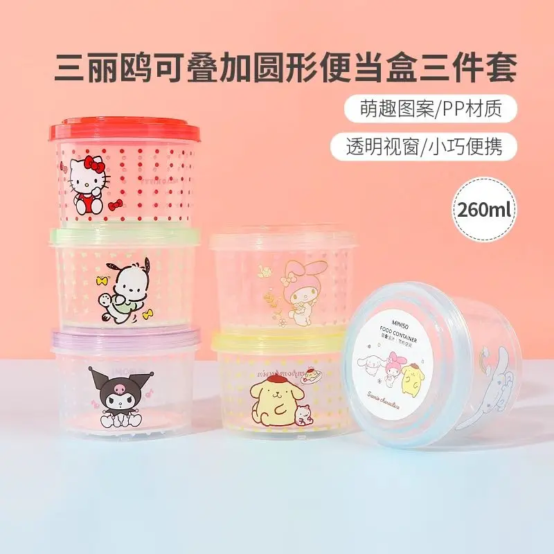 

3Pcs Kuromi Hello Kitty Anime Kawaii Sanrio Bento Box Cute Cartoon Pochacco Snack Storage Container Case Gifts for Girls