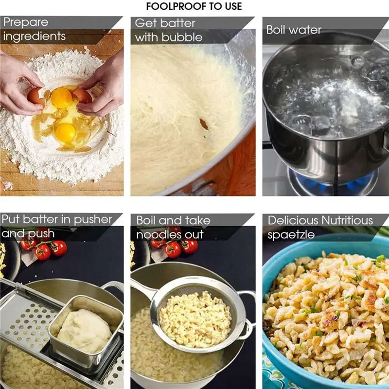 AT05-3X Stainless Steel Spaetzle Maker With Comfort Rubber Grip Handle For Dumpling Noodle