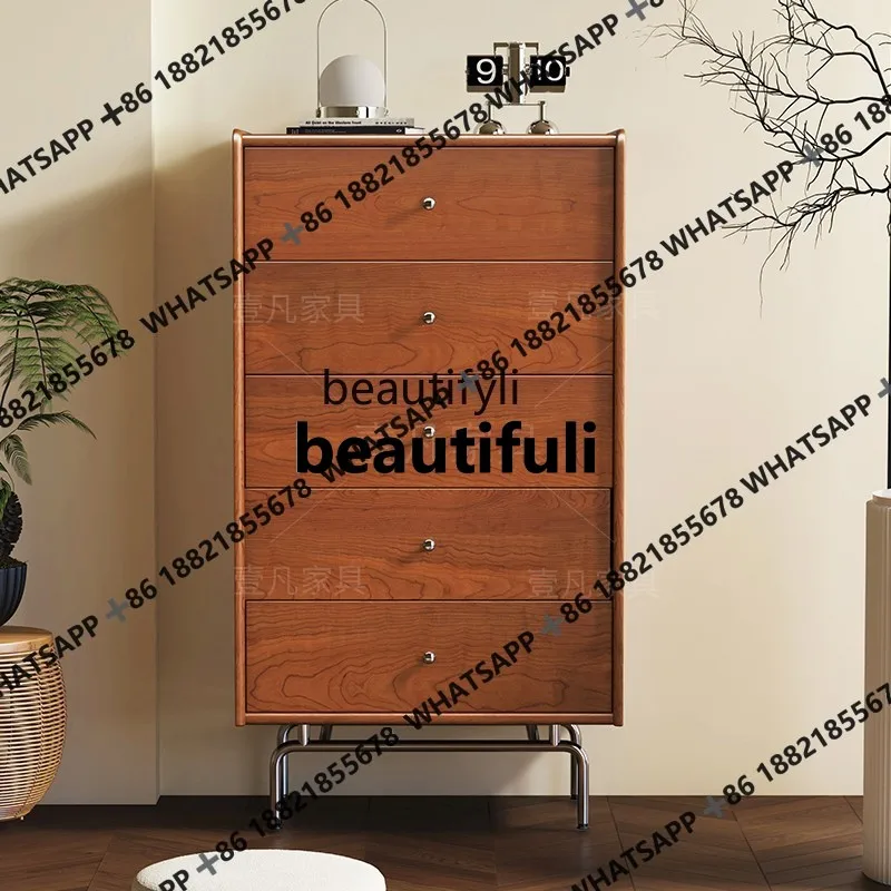 French all-solid wood five-bucket retro living room bedroom small apartment cherry wood storage cabinet