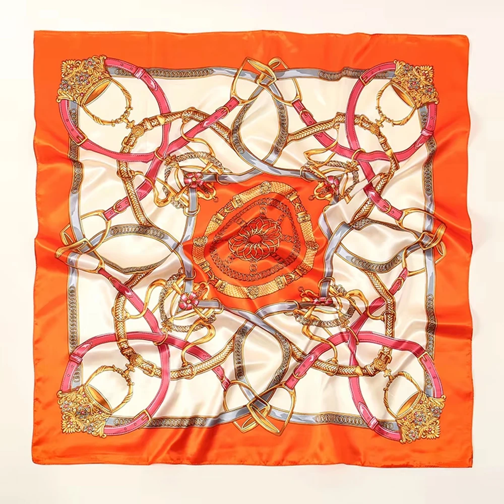 Fashion Scarves 90*90cm Women Print Hair Neck Square Silk Scarf Office Lady Versatile Shawl Bandana Muslim Hijab Handkerchief view 5