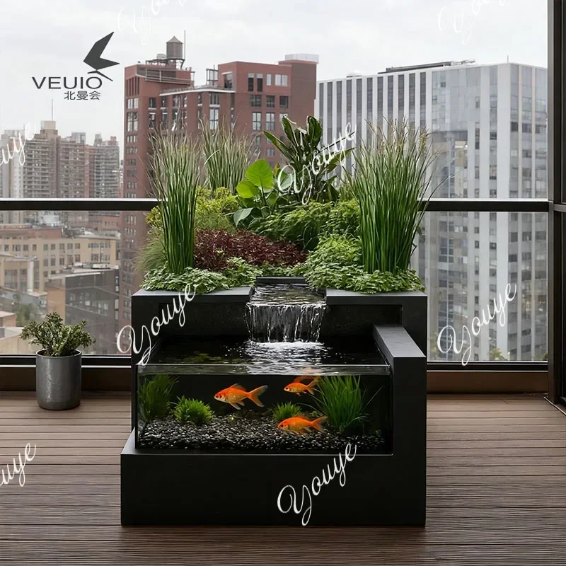 R Stainless Steel Circulating Flowing Water Fish Pond Flower Box Courtyard Outdoor Balcony Garden Landscape Flowing Water Platfo