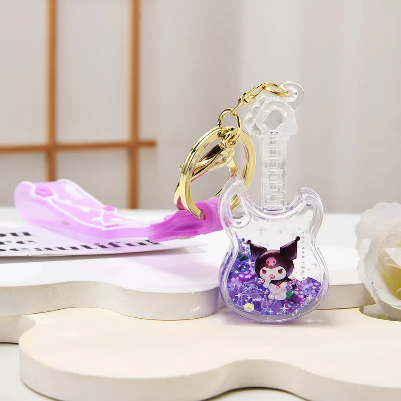 سانريو كارتون مرحبا كيتي سلسلة الغيتار النفط المتدفقة الرمال المفاتيح قلادة Kawaii Kuromi حقيبة الظهر اليومية الإكسسوارات #2