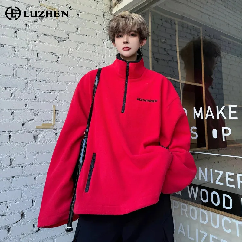 

LUZHEN 2025 Autumn New Zipper Stand Neck Solid Color Sweatshirt Men's Fashion Street Loose Casual Long Sleeve Casual Tops JY4236