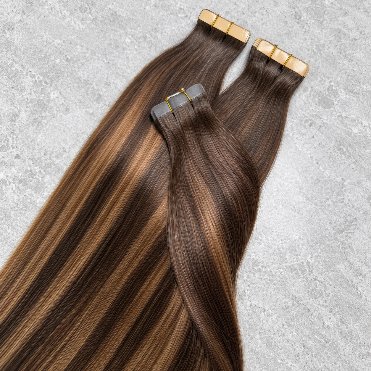 T2/6/P2 Tape in Hair Extensions PU Skin Seamless Balayage Dark Brown to Chestnut Brown 16-24 Inch 21Pcs/pack 100% Human Hair Strong Hold Long-lasting Seamless Invisible Daily Wear Add Fuller Ends
