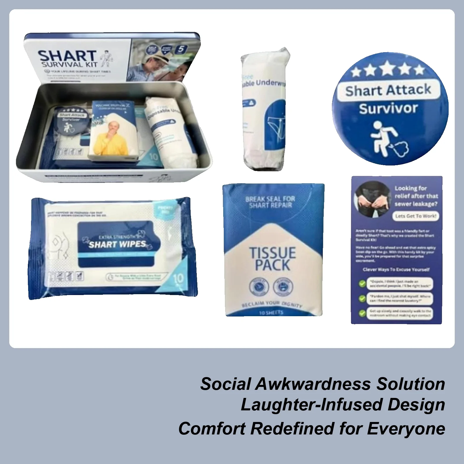 Set di sopravvivenza per cacca Kit di sopravvivenza per scherzi di cacca compatto e esilarante per marito, uomini, amici di famiglia, adolescenti, adulti, compleanno, Natale