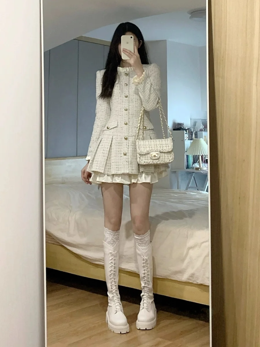 Fujia Liuyang Qianjin Sle Dress Autumn and Winter 2024 New French sle Graceful Fake Two Pieces Suit Pleated Skirt