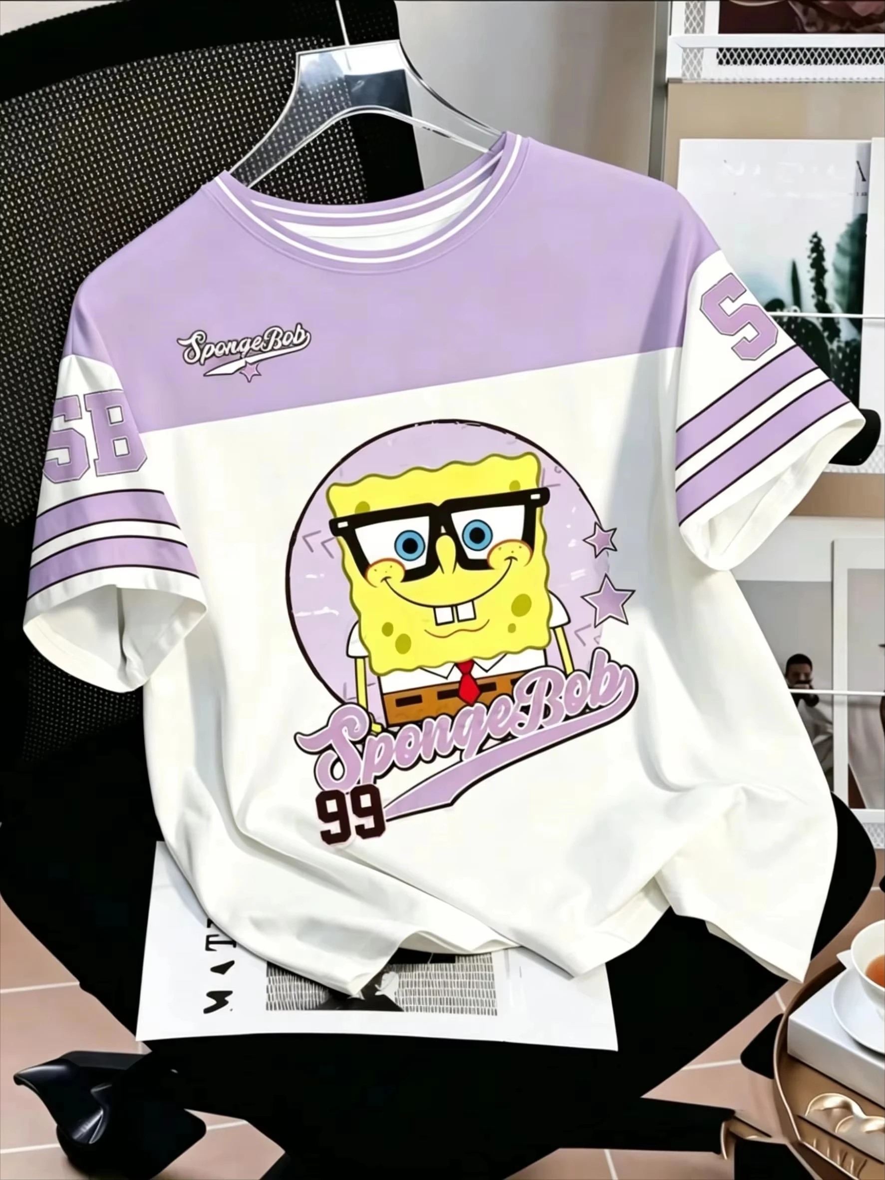 2026 Klassisches SpongeBob Schwammkopf Animations-T-Shirt im amerikanischen Streetwear-Stil, Sommer-T-Shirt, Übergröße, Familien-Partnerlook – Detail 8