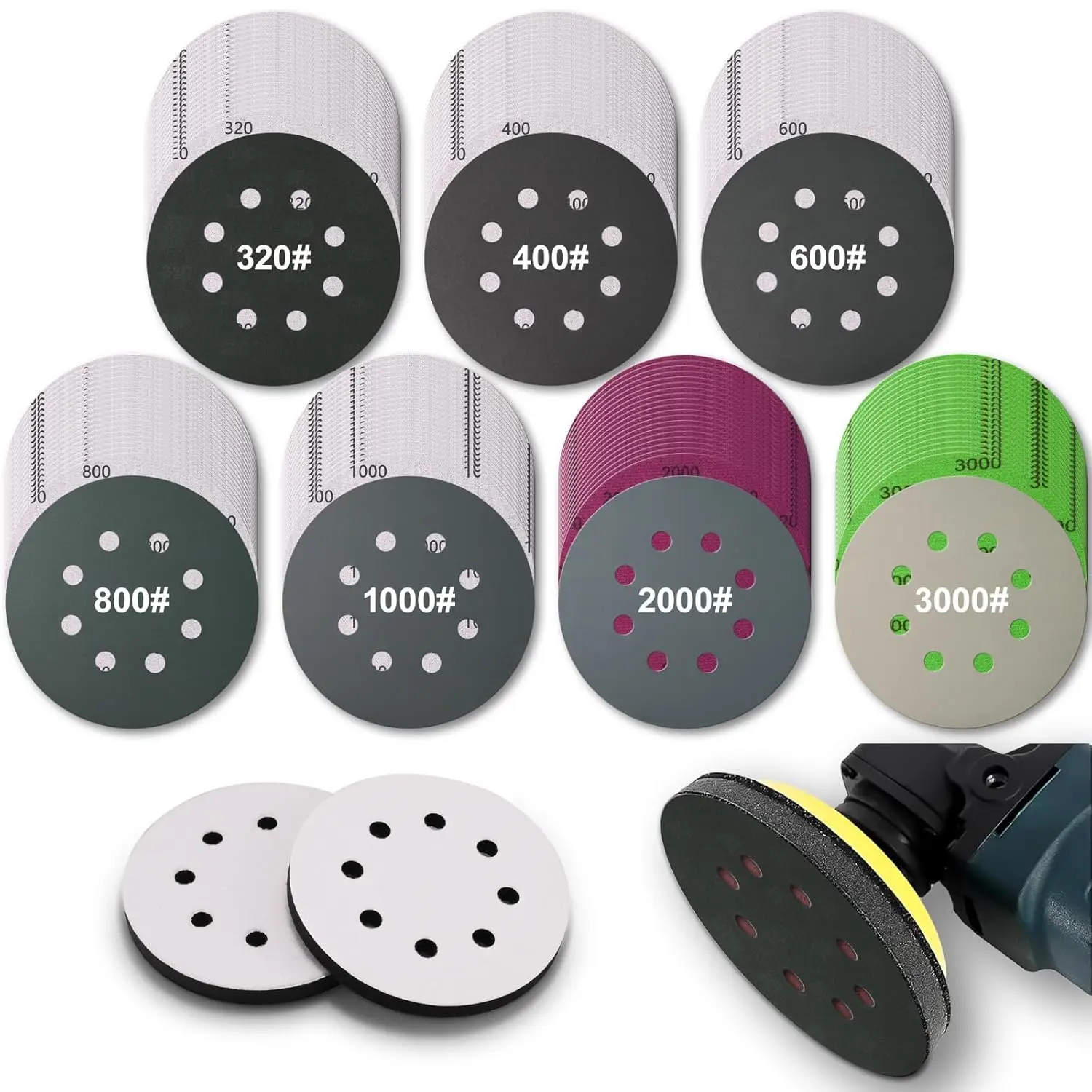 122pcs 5 Inch Wet Dry Sanding Discs with 8 Holes Hook & Loop, Assorted Grits for Orbital Sander