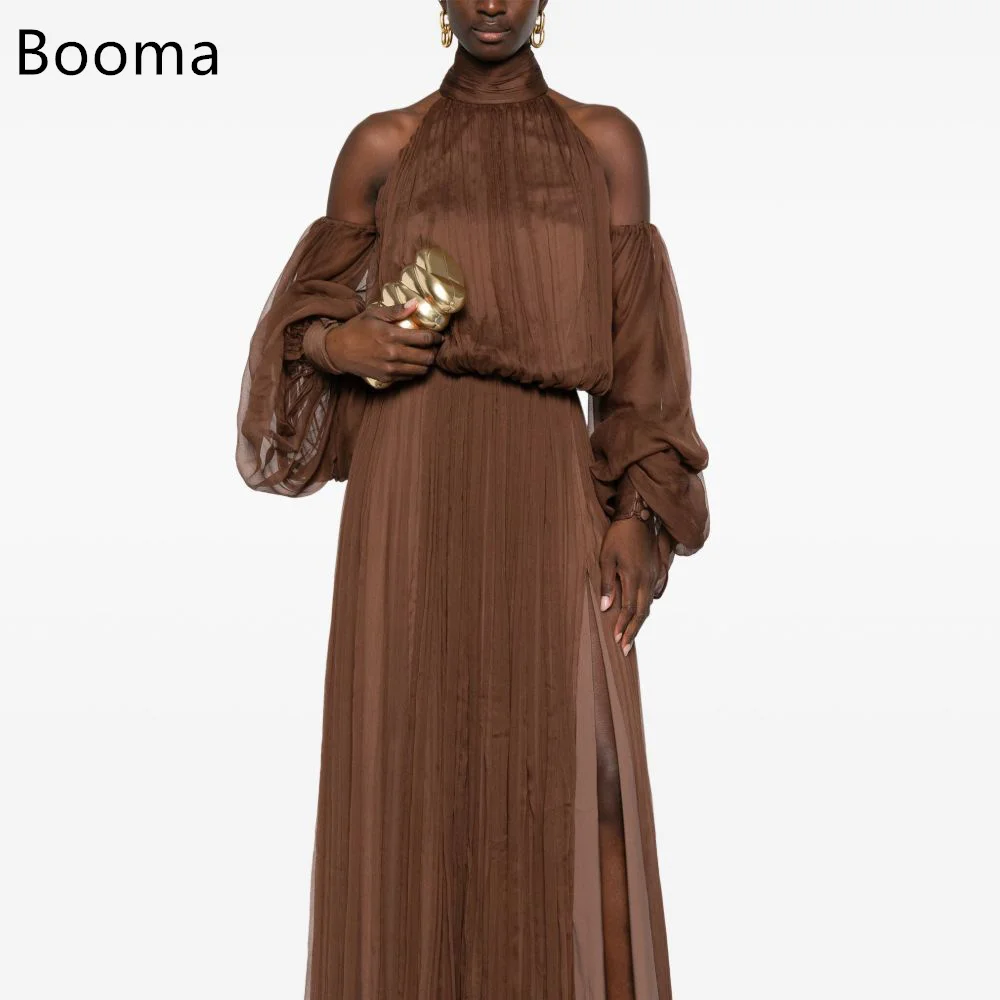 

Booma A-Line Off The Shoulder chiffon Brown Evening Dresses Long Formal Dresses for Women Elegant Pleat Prom Gowns Custom Made