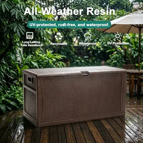 100 Gallon Outdoor Storage Box, Lockable Waterproof Package Delivery Boxes for Outside, Resin Outdoor Storage Deck Box view 6