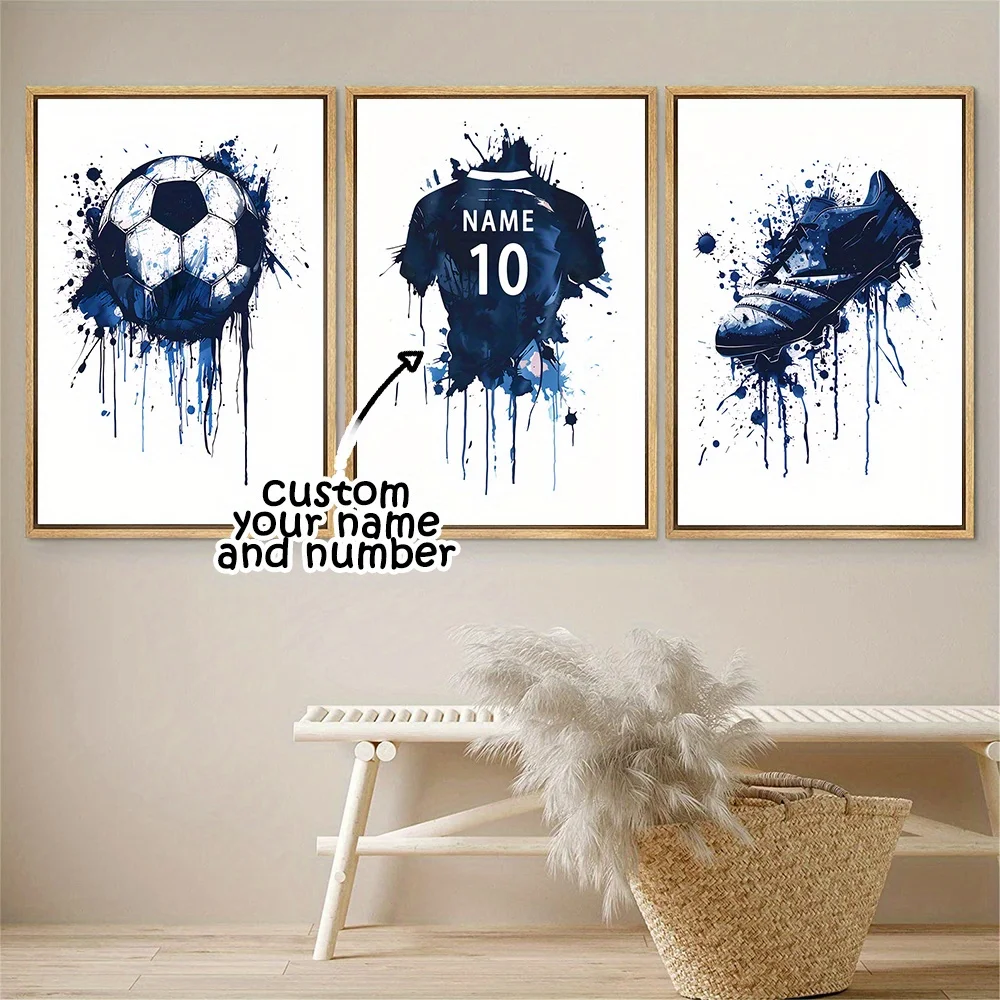 3pcs Custom Personalized Name and Number Canvas Art Poster Set Soccer Goalkeeper and Jersey Print Spaces Hallways Home Decor