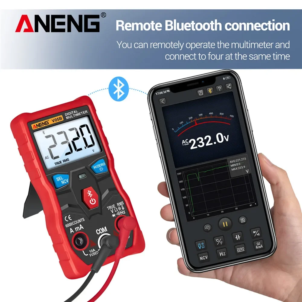 ANENG V05B Mini Digital 6000 Counts Professional Analog Multimeter AC/DC Currents Voltage Testers True RMS  Bluetooth Multimetro