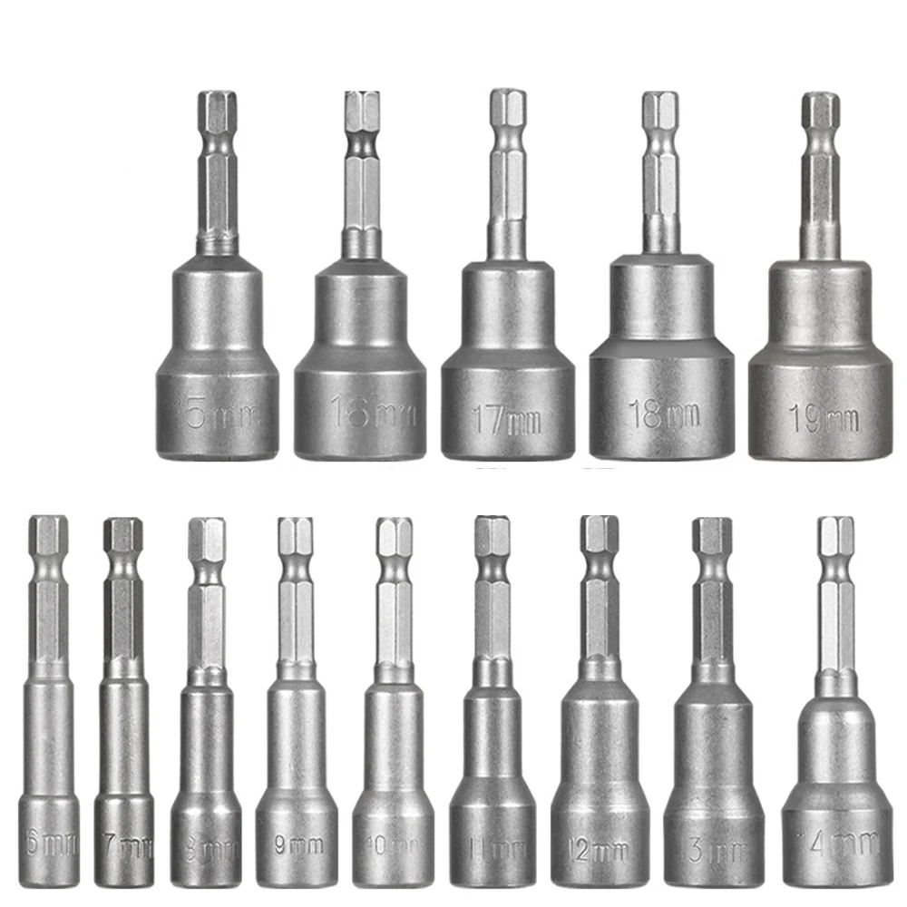 6mm-19mm Impact Socket Magnetic Nut Screwdriver 1/4 Hex Key Set Drill Bit Adapter for Power Drills Impact Drivers Socket kit