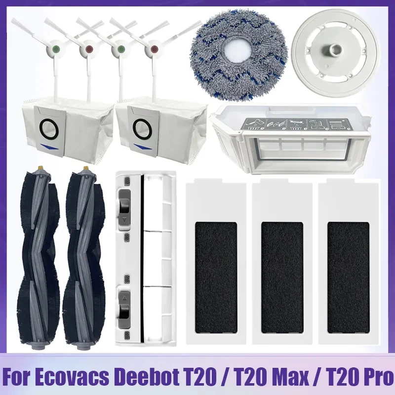 Untuk Ecovacs T20 / T20 Pro / T20 Max Robot penyedot debu Roller sisi sikat penutup debu wadah bagian pel kain aksesoris