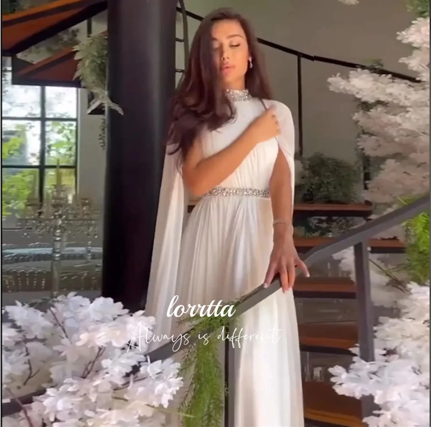 Lorrtta Eid abito da sera scialle Chiffon bianco Glitter decorazione abiti Grace Luxury 2024 Wedding Women Wedding elegante Midi