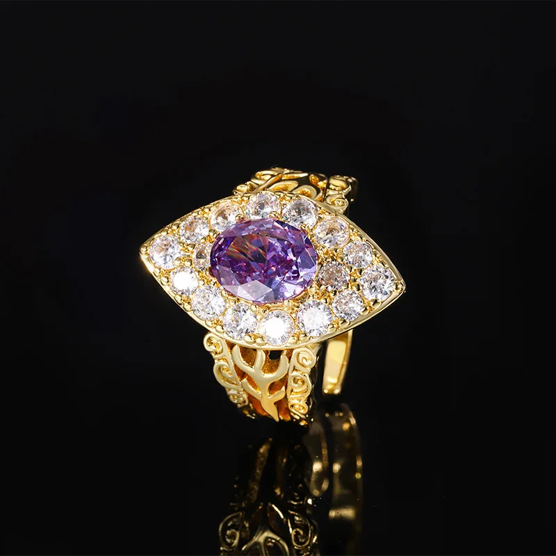 

Jewelry Gold-Plated Corundum Ice Flower Cut Temperament Egg-Shaped Finger Ring Female 7*9