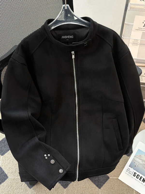 

Men's Suede Stand Collar Jaet Loose Fit American Sle Casual Outerwear Spring Autumn High Quali Vintage Feel