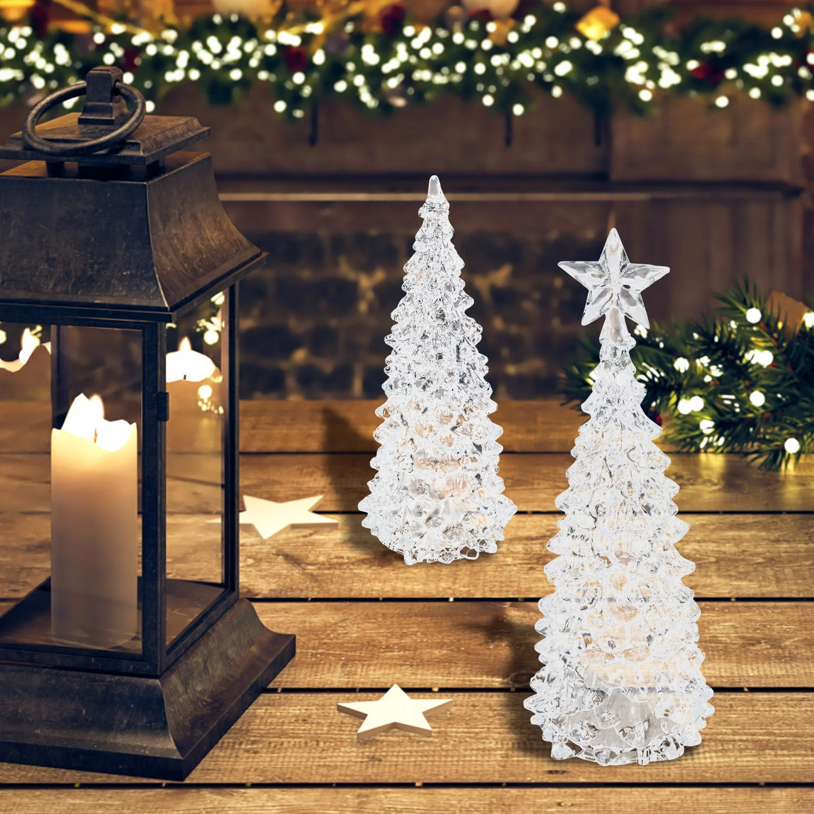 2 Pcs Crystal Christmas Tree Xmas Decor Desktop Night Light Decorate Exquisite Compact Acrylic Adornment