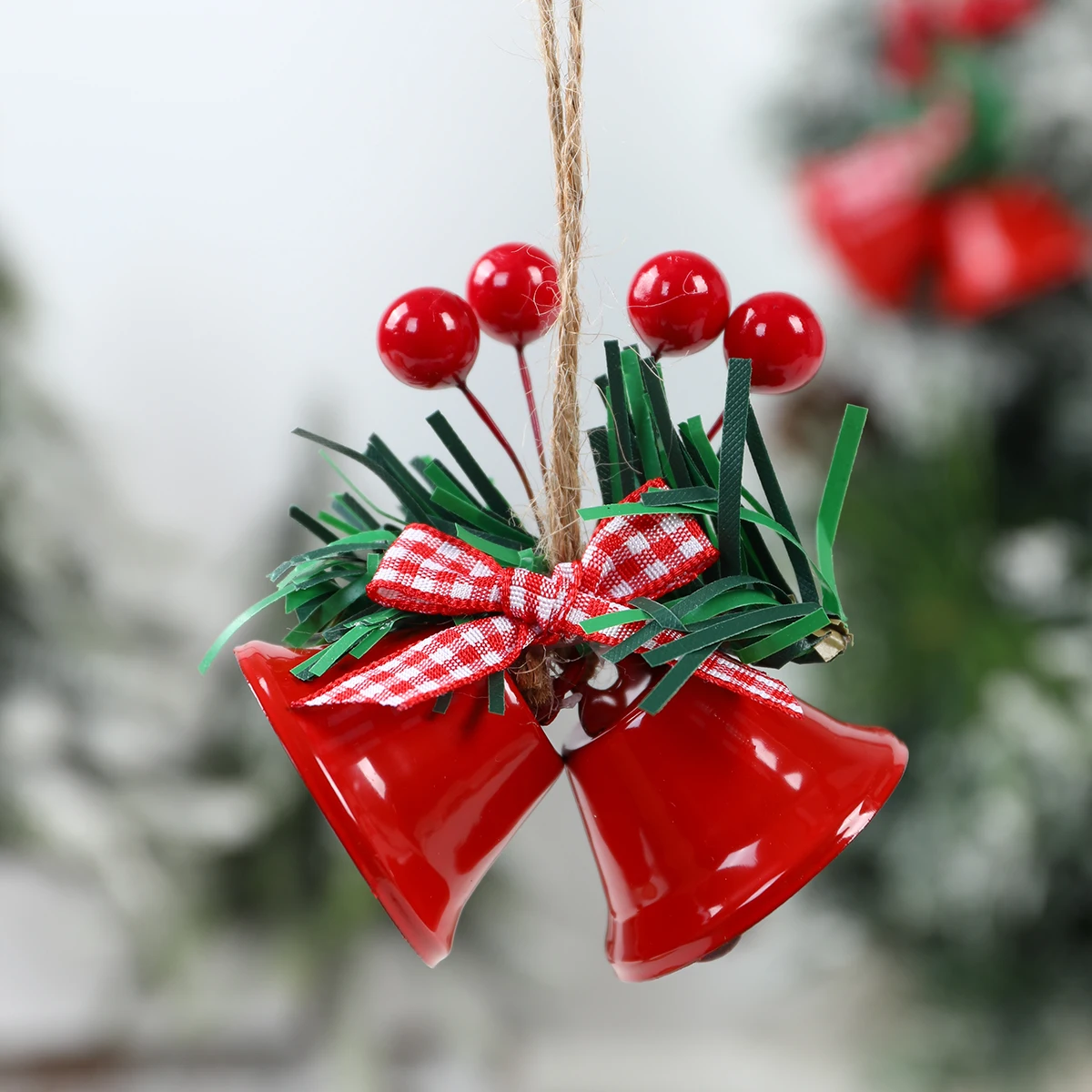 1pc Christmas Jingle Bells Pendants Red Berries Pine Bow Bell Xmas Tree Hanging Decoration For Home Noel New Year Party Ornament