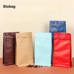 StoBag 50pcs Coffee Beans Bag Packaging Aluminum Foil with Air Valve Sealed for Food Powder Tea Nuts Storage Airtight Pouches