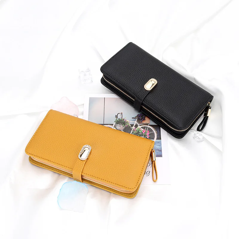 Western Cowhide Leather Multi-cards Long Women Wallet Large Capacity Coin Purse for Ladies