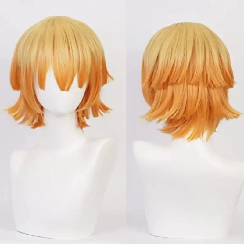 Peluca Zenitsu, peluca corta amarilla para Demon Slayer, peluca naranja ombré, peluca de Cosplay para peluca sintética para fiesta de Halloween, Cosplay