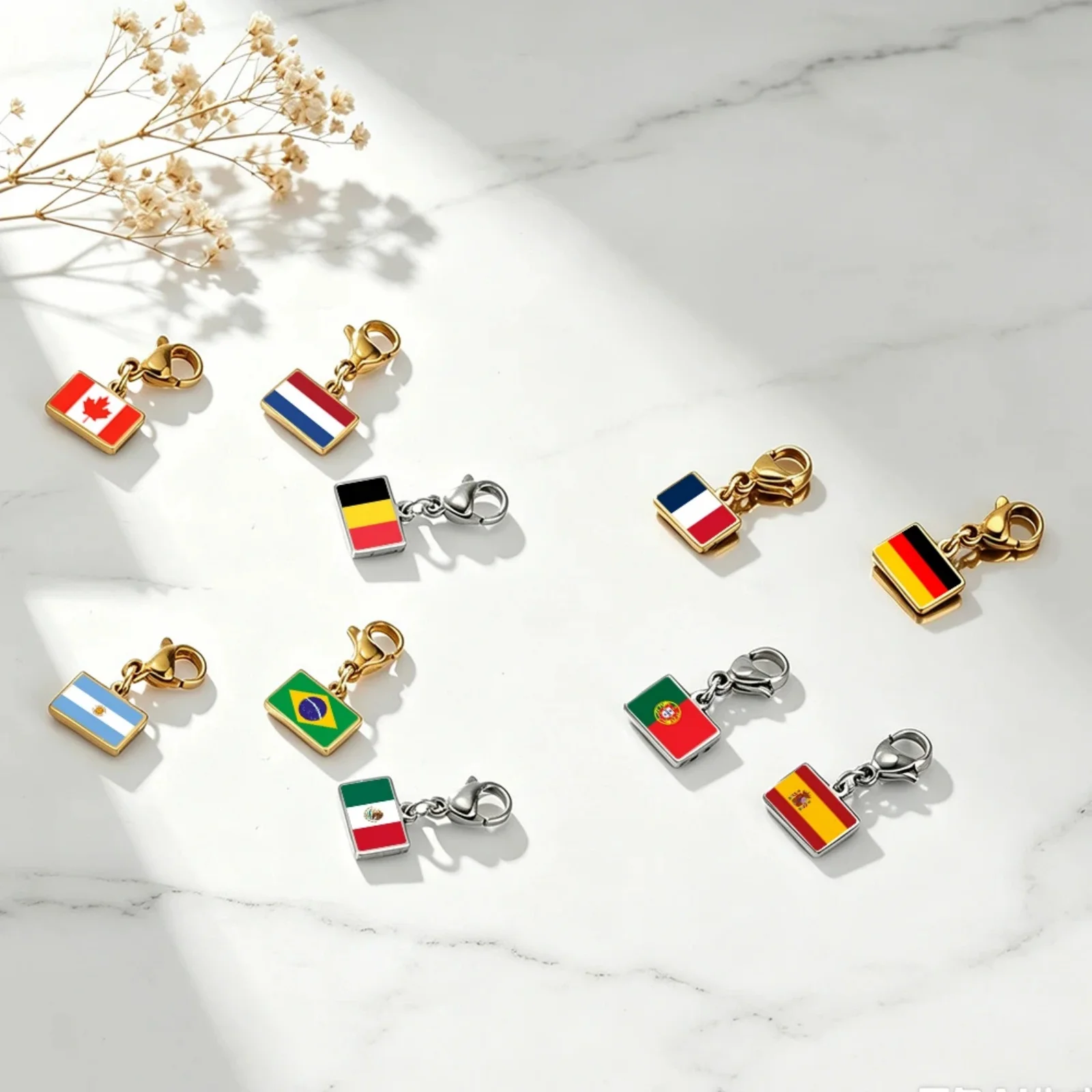 Flag Lobster Buckle Steel Pendant Stainless Steel Fashion French German National Flag Pendant DIY Bracelet Keychain Gift view 2