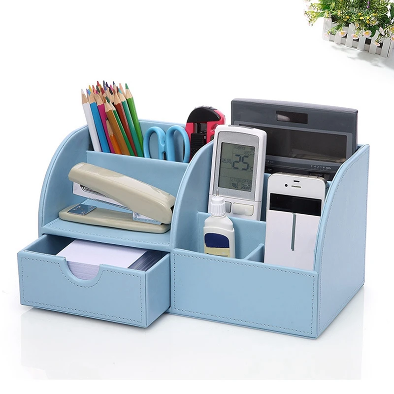 Multifunctional Leather Large Pen Holder Remote Control Cosmetic Storage Box Desktop Stationery Storage Box