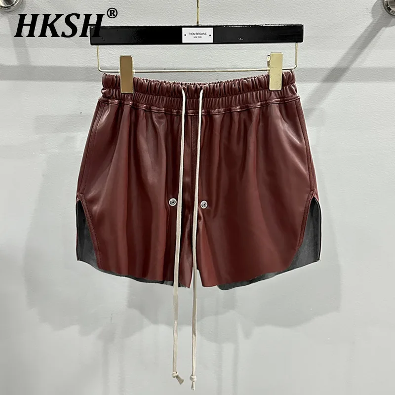 HKSH Summer New Men\'s Tide Chic RO Shorts High Street Dark Zipper Elastic Waist Leather Fashion Ins Gothic Cotton Capris HK1807