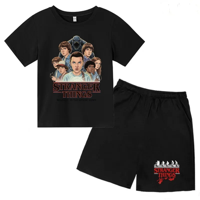 

Kids Summer Science Fiction Thriller Movie T-shirt 3-12 Yrs Sportswear Boys Girls Coat Short-sleeved+Shorts Two-piece Casual Set