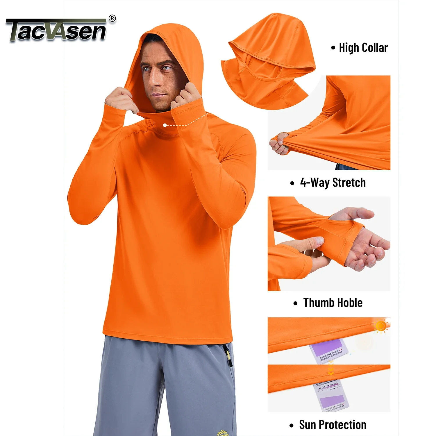 TACVASEN Men's UPF 50+ T-shirts Quick Dry Hoodie Long Sleeve Rash Guard Sun Protection SPF Quick Dry Hiking Swim Fishing Shirt