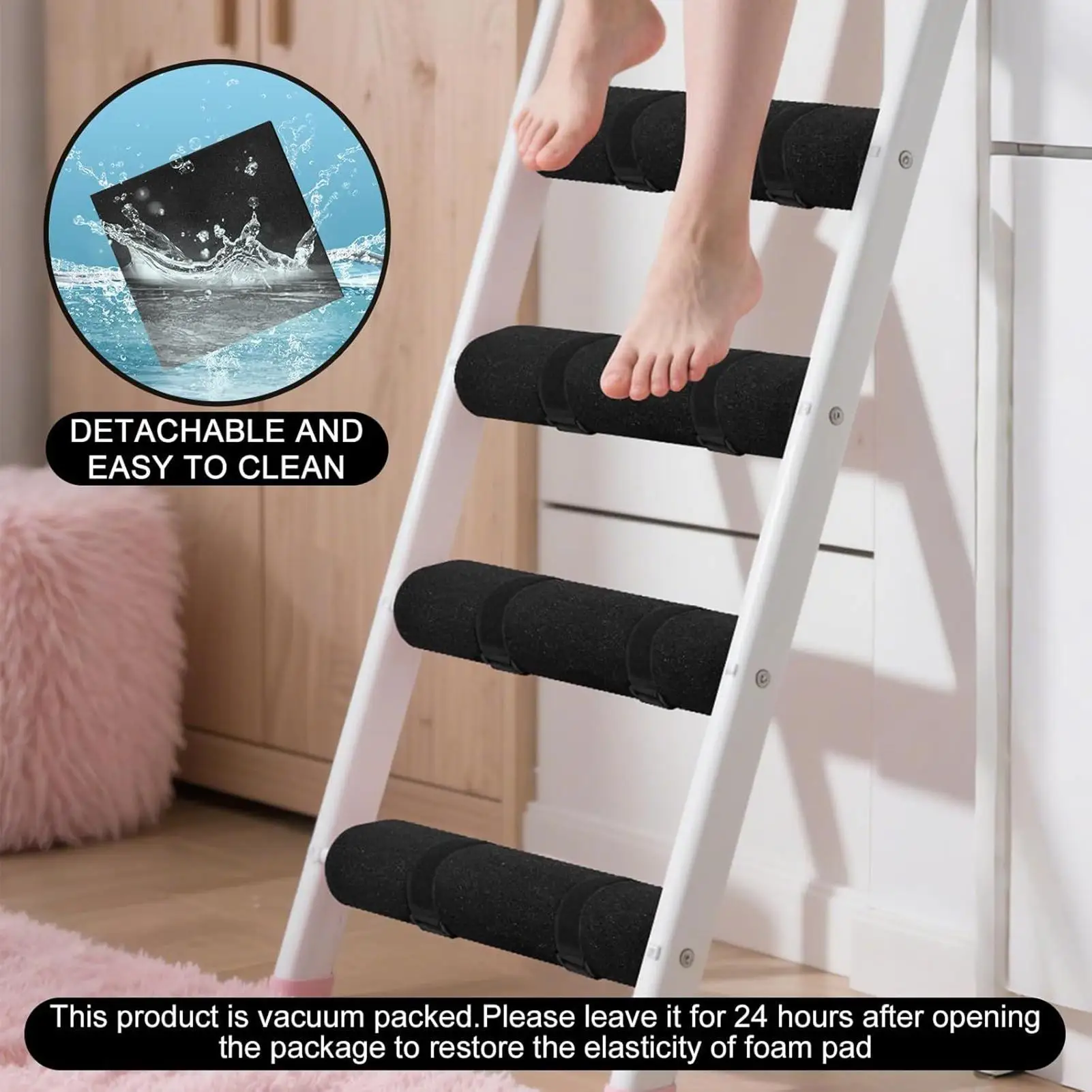 Cuscinetti per scaletta per letto a castello 5 pezzi Tappetino antiscivolo per scaletta per letto a soppalco con 10 cinghie a cerchio regolabili per dormitorio College RV Bambini