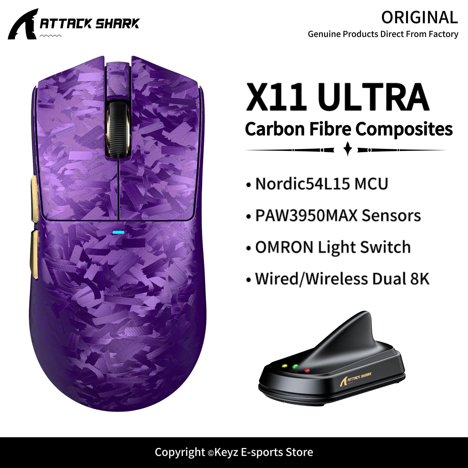 

ATTACK SHARK X11 ULTRA Carbon Fibre Composites Mouse Dual 8000Hz Gaming Mouse PAW3950 MAX Sensor 42000DPI and Nordic 54L15 MCU