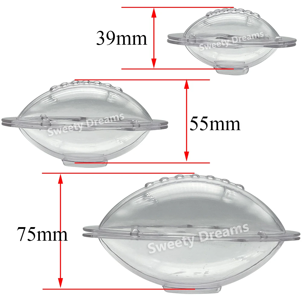 3D Rugby Football Chocolate Mould 3Pcs Cake Polycarbonate Mold for Baking Pastry Candy Confectionery Tools