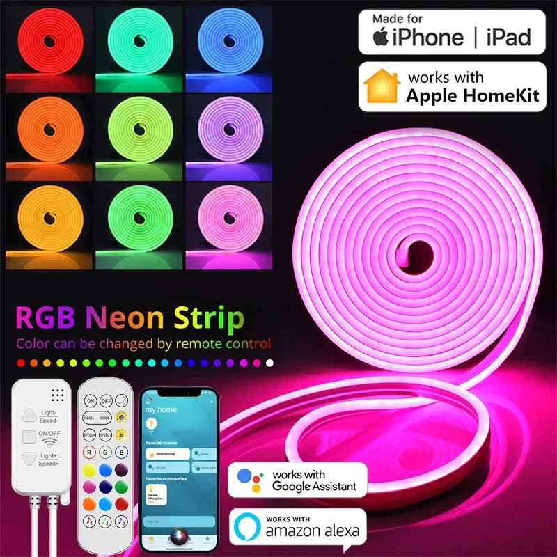 Homekit Neon LED Strip Lights LED Neon Flexible Tape Gaming LED Lamp with Music Sync Compatible with Alexa Google Assistant Siri