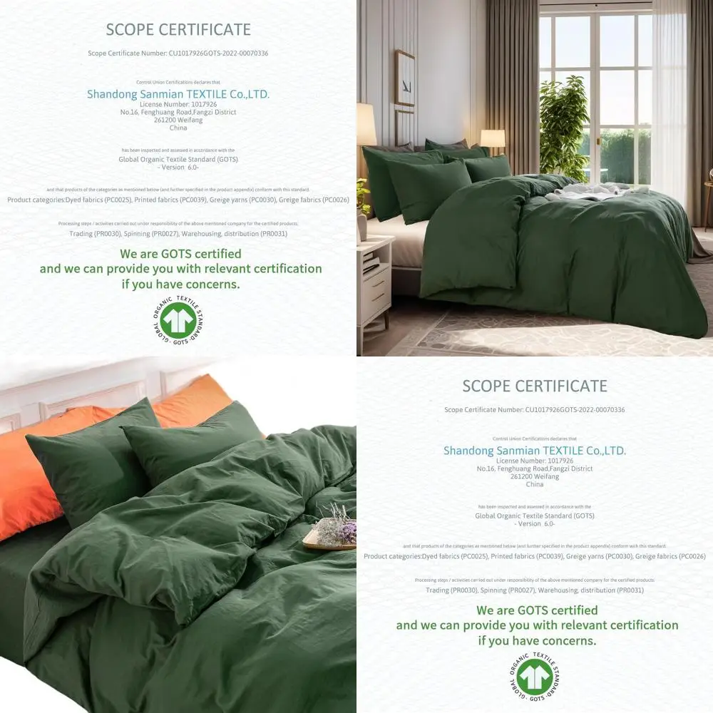 

Комплект пододеяльников King Size из органического хлопка — текстура 100% льна, дышащий, мягкий, лесной зеленый, постельное белье из трех предметов на молнии, без C